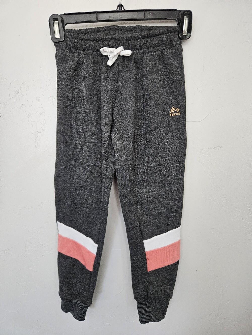 RBX Charcoal Sweat Joggers with Pink & White Stripe Accents Girls Small 7/8